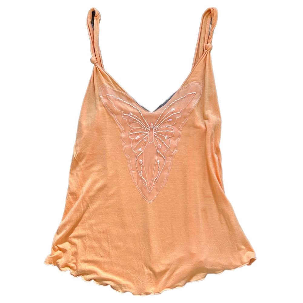 Y2K Peach Butterfly Embroidered Tank Top